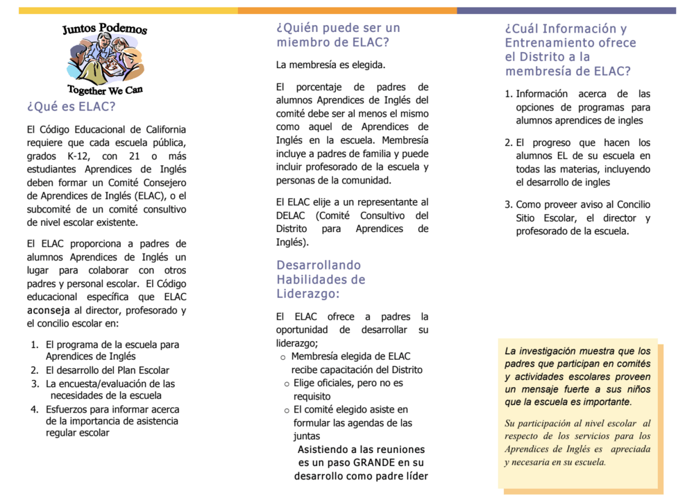 ELAC flyer in Spanish
