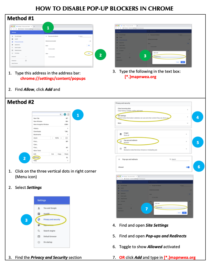 How to disable pop up blockers